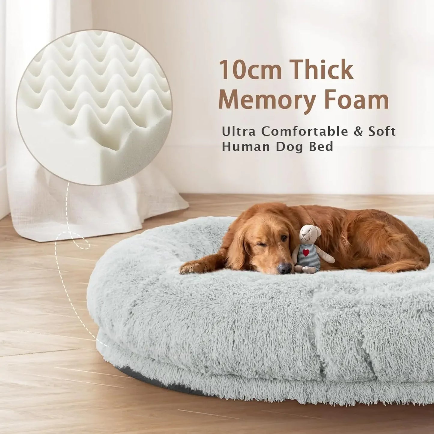 Luxury Human Dog Bed with Thick Memory Foam | Waterproof, Washable, XL Plush Design for Pets & Adults